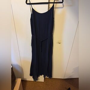 H&M Dark Blue pleated  Dress with waist tie